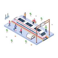 une gare en illustration isométrique moderne vecteur