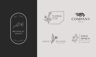 ensemble de logo dessiné à la main d'élément floral botanique avec des fleurs et des feuilles sauvages. logo pour spa et salon de beauté, boutique, magasin bio, mariage, designer floral, intérieur, photographie, cosmétique. vecteur