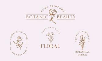 ensemble de logo dessiné à la main d'élément floral botanique avec des fleurs et des feuilles sauvages. logo pour spa et salon de beauté, boutique, magasin bio, mariage, designer floral, intérieur, photographie, cosmétique. vecteur