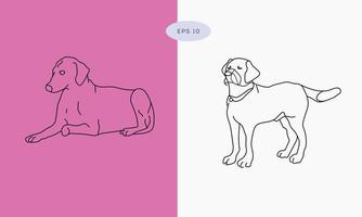 collection dans différentes poses dans le style d'illustration vectorielle de dessin à main libre, dessin d'une seule ligne de chien. dessin de contour de chien. icône minimaliste d'animaux d'une ligne vecteur