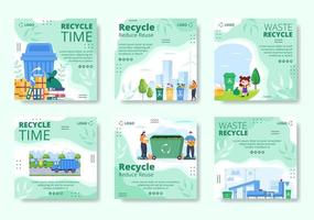 processus de recyclage avec un modèle de publication de poubelle illustration plate modifiable de fond carré adapté aux médias sociaux ou aux publicités sur le web
