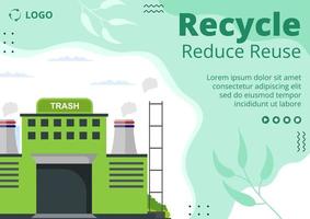 processus de recyclage avec illustration plate de modèle de brochure poubelle modifiable de fond carré adapté aux médias sociaux ou aux publicités internet sur le web vecteur