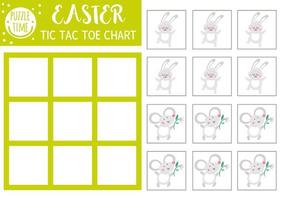 vecteur graphique de pâques tic tac toe avec lapin mignon et souris. terrain de jeu de société de vacances avec des personnages traditionnels. feuille de travail imprimable drôle de printemps pour les enfants. grille de zéros et croix