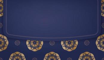 bannière bleu foncé avec motif or mandala pour la conception de logo vecteur