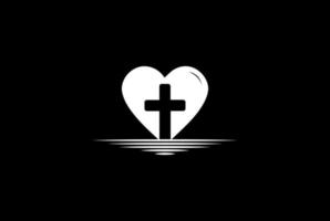 coeur d'amour avec la croix chrétienne de jésus pour le vecteur de conception de logo de religion