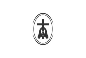vintage hand hold jesus christian cross badge emblème étiquette pour église chapelle ou religion logo design vecteur