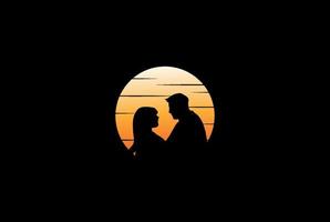 couple romantique au coucher du soleil pour la datation, la Saint-Valentin, la lune de miel, l'amour ou le vecteur de conception de logo de mariage