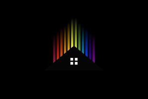 maison colorée avec égaliseur arc-en-ciel ou aurore pour la musique vecteur de conception de logo immobilier