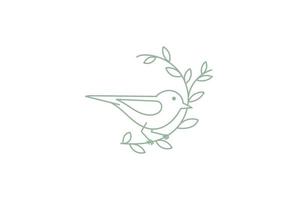 beauté simple oiseau canari robin avec vecteur de conception de logo de branche de feuille