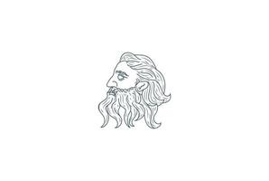 vintage grec vieil homme visage dieu zeus triton neptune philosophe avec barbe et moustache logo design vecteur