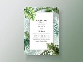 modèle de carte d'invitation de mariage tropical floral de verdure vecteur