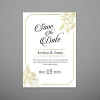 modèle d'invitation de mariage avec de belles feuilles vecteur