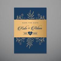 modèle d'invitation de mariage avec de belles feuilles vecteur