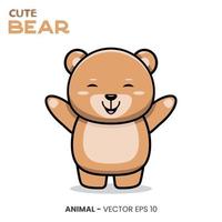 personnage d'ours mignon, douce expression de sourire avec la main levée. vecteur