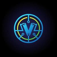 modèle de conception de logo de lettre initiale v, logo vectoriel d'icône de technologie en cercle