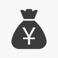 icône de yuans. pictogramme de vecteur d'icône plate de sac d'argent. sac avec yuan chinois isolé sur fond blanc. symbole monétaire chinois.