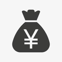 icône de yens. pictogramme de vecteur d'icône plate de sac d'argent. sac avec yen japonais isolé sur fond blanc. symbole monétaire japonais.