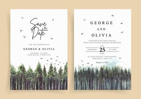 invitation de mariage d'aquarelle de forêt de pins vecteur