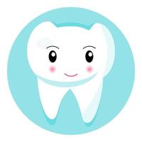 icône de dent souriante mignonne. mois national d'hygiène dentaire, semaine, jour. vecteur de symbole de dentisterie pour les enfants. conception de dent drôle heureuse pour le dentiste