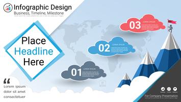 Modèle d&#39;infographie d&#39;entreprise, chronologie du jalon ou feuille de route avec options de l&#39;organigramme de processus 3. vecteur