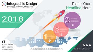 Modèle d&#39;infographie d&#39;entreprise, chronologie du jalon ou feuille de route avec options de l&#39;organigramme de processus 3. vecteur