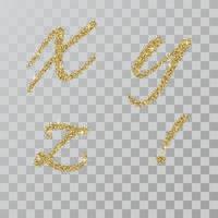 lettres de poudre de paillettes d'or x, y, z dans un style peint à la main. vecteur
