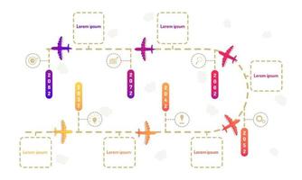 éléments de chronologie de la feuille de route de vol d'avion avec graphique de points de repère pensent que les icônes de cible d'engrenage de recherche. illustration vectorielle eps10 vecteur