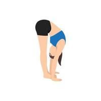 femme faisant un virage debout vers l'avant pose l'exercice uttanasana. illustration de vecteur plat isolé sur fond blanc