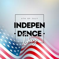 4 juillet, jour de l&#39;indépendance des Etats-Unis Vector Illustration avec lettre de typographie et drapeau américain sur fond brillant. Conception de la célébration nationale du 4 juillet