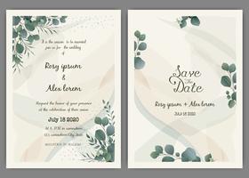 Invitation de mariage de verdure, invitation de mariage de modèle eucalyptus. vecteur