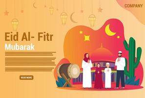 eid mubarak salutation illustration vectorielle de famille musulmane heureuse vecteur