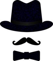chapeau de mascarade noir, moustache, noeud papillon. objets isolés. jeu d'icônes de gentleman. illustration vectorielle. élément décoratif pour logo, impression, flyer vecteur