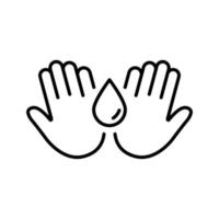 icône de la ligne de lavage des mains. nettoyage hygiénique du pictogramme linéaire des mains. accessoire d'eau avec icône de contour de palmiers. désinfectant antibactérien. illustration vectorielle isolée. vecteur