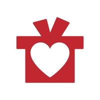 icône de coeur de boîte cadeau, design plat vecteur