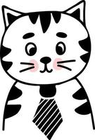 chat en cravate. illustration vectorielle. doodle linéaire dessiné à la main de personnage de chat pour la conception et la décoration vecteur