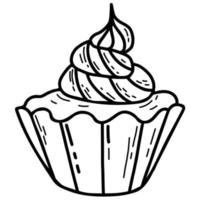 panier à gâteaux avec crème fouettée. illustration vectorielle. doodle de dessin à la main linéaire vecteur