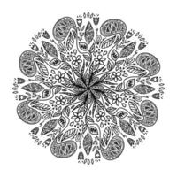 mandala vectoriel floral avec fleurs et feuilles dans un style doodle isolé sur fond blanc. coloration amusante et illustration mignonne pour le design saisonnier, le textile, la décoration de la salle de jeux pour enfants ou la carte de voeux