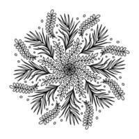 mandala vectoriel floral avec fleurs et feuilles dans un style doodle isolé sur fond blanc. coloration amusante et illustration mignonne pour le design saisonnier, le textile, la décoration de la salle de jeux pour enfants ou la carte de voeux