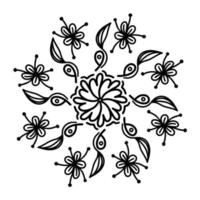 mandala vectoriel floral avec fleurs et feuilles dans un style doodle isolé sur fond blanc. jolie illustration de coloration de fleurs pour le design saisonnier, le textile, la décoration de la salle de jeux pour enfants ou la carte de voeux.