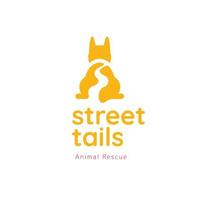 logo de queues de chien avec rue sur espace négatif. logo de chien pour les affaires d'animaux de sauvetage vecteur