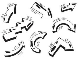 ensemble d'icônes de flèches dessinées à la main. icône de flèche avec différentes directions. illustration vectorielle de griffonnage. isolé sur fond blanc.