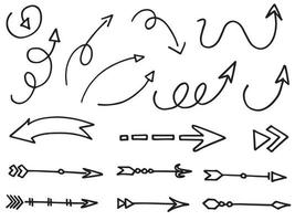 ensemble d'icônes de flèches dessinées à la main. icône de flèche avec différentes directions. illustration vectorielle de griffonnage. isolé sur fond blanc. vecteur