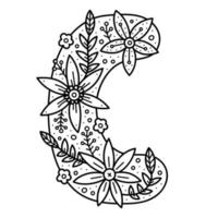 alphabet floral. lettre de griffonnage incolore c. livre de coloriage pour adultes et enfants. vecteur