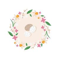 joli cadre de pâques avec des oeufs et des fleurs printanières. illustration vectorielle romantique vecteur