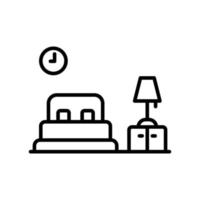 icône de ligne de chambre à coucher. symbole de l'horloge, lit, lampe de nuit. conception simple modifiable. vecteur de modèle de conception