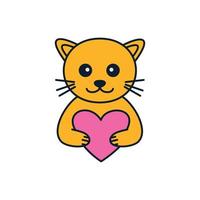 illustration mignon dessin animé chat minou chaton câlin coeur amour logo icône vecteur