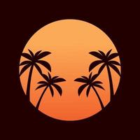 coucher de soleil orange vintage coloré avec cocotiers logo design vecteur symbole graphique icône signe illustration idée créative