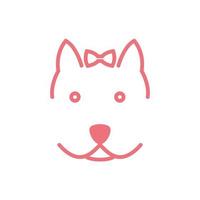 visage de chien mignon avec création de logo de ligne de ruban vecteur