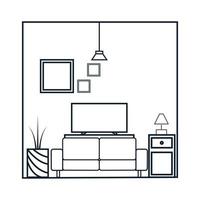 salon de meubles d'intérieur avec télévision et accessoires ligne logo vecteur icône illustration de conception
