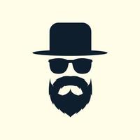 homme cool avec barbe moustache lunettes de soleil et chapeau noir logo vecteur icône illustration de conception